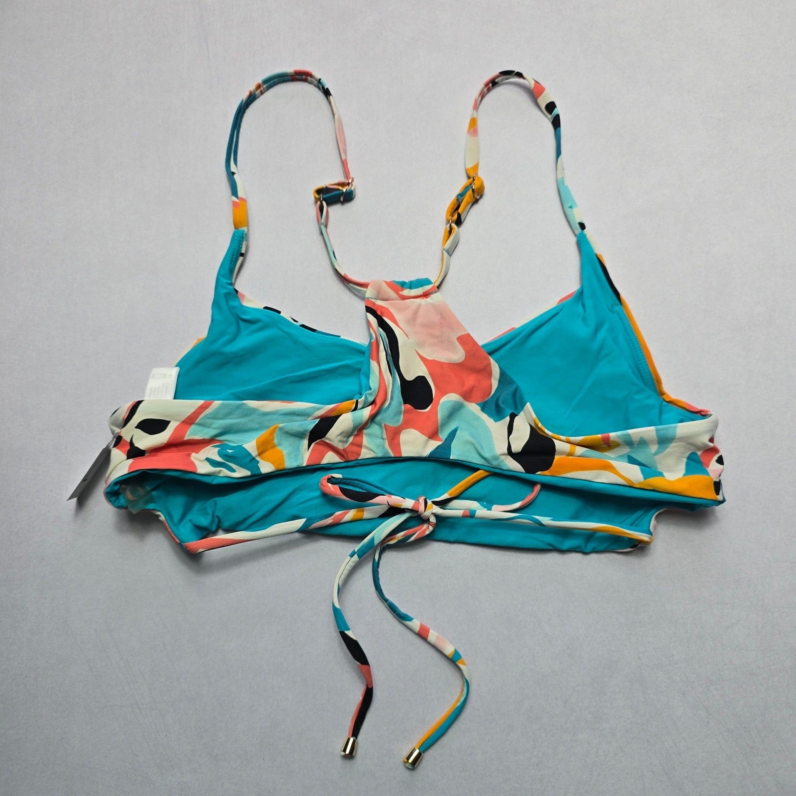B Swim Blue Pull On Floral Swim Sports Bra Beach Bralette Bikini Top L Large