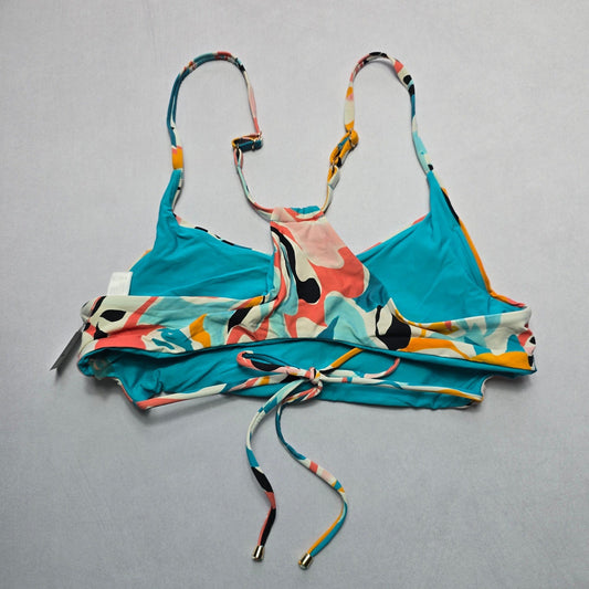 B Swim Blue Pull On Floral Swim Sports Bra Beach Bralette Bikini Top L Large