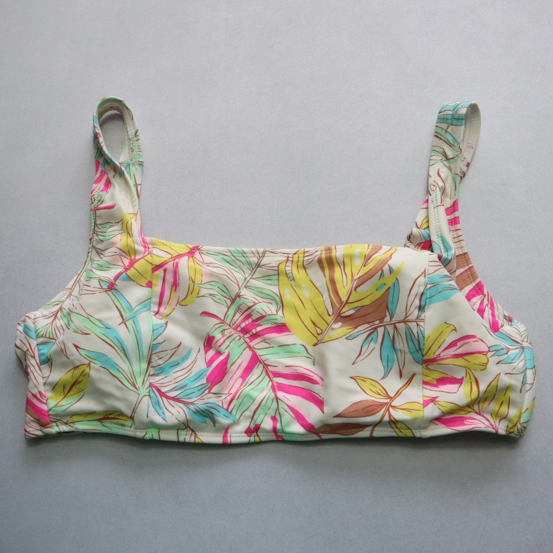 No Boundaries Pink Floral Boho Swim Sports Bra Beach Bralette Bikini Top L Large