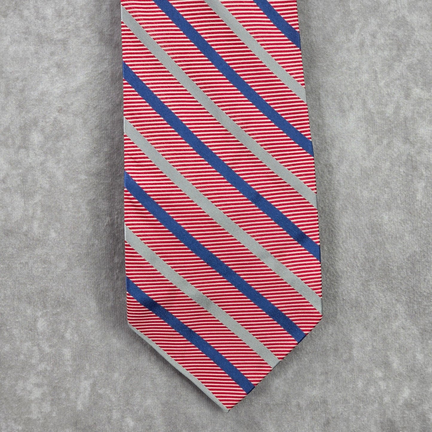 Stafford Red Blue Silver Stripe Repp Geometric 100% Silk Mens Neck Tie Executive