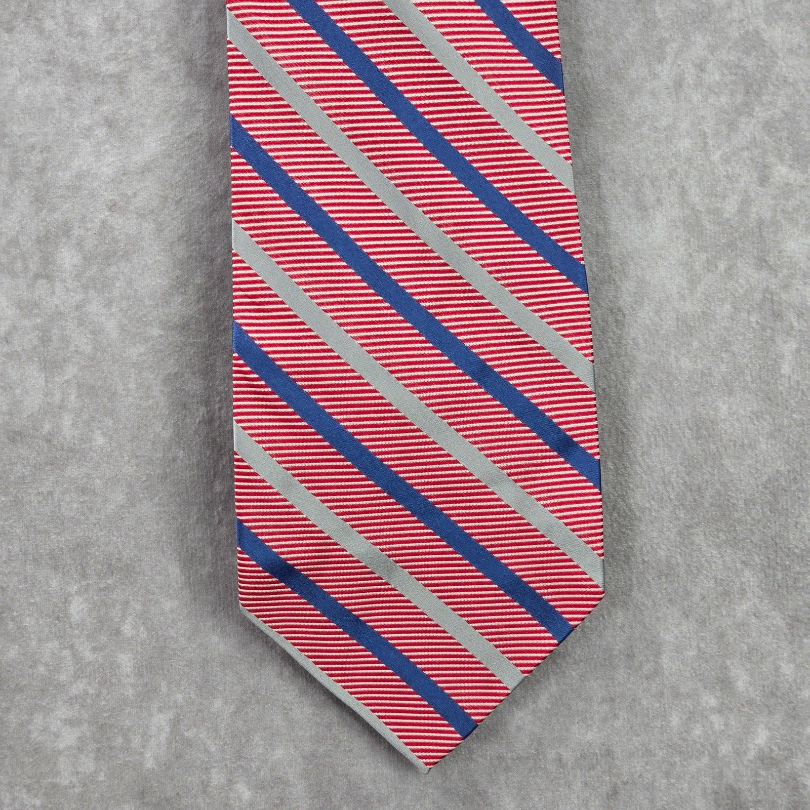 Stafford Red Blue Silver Stripe Repp Geometric 100% Silk Mens Neck Tie Executive