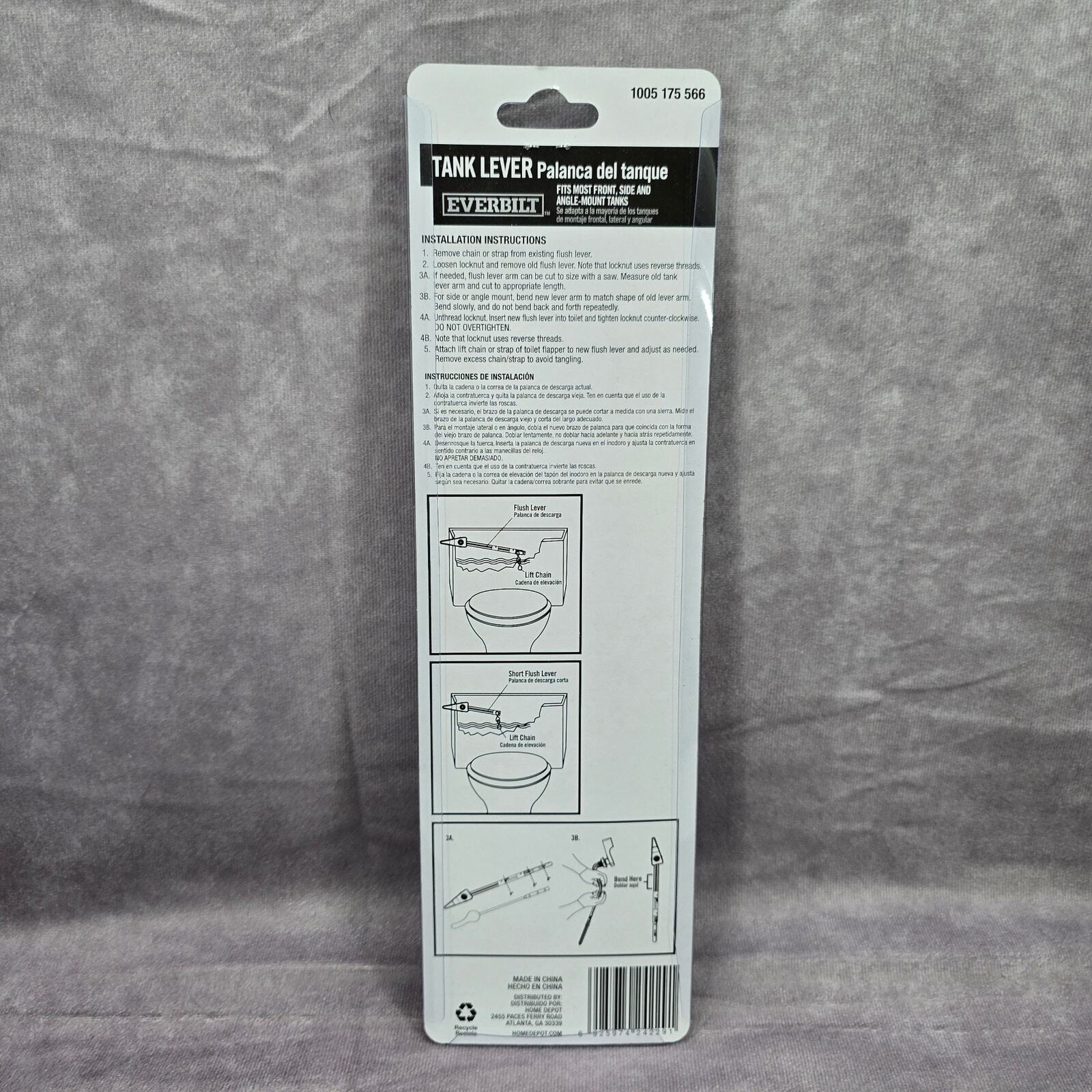 Everbilt Universal Toilet Tank Lever Plastic Handle Arm White Front Angle Mount