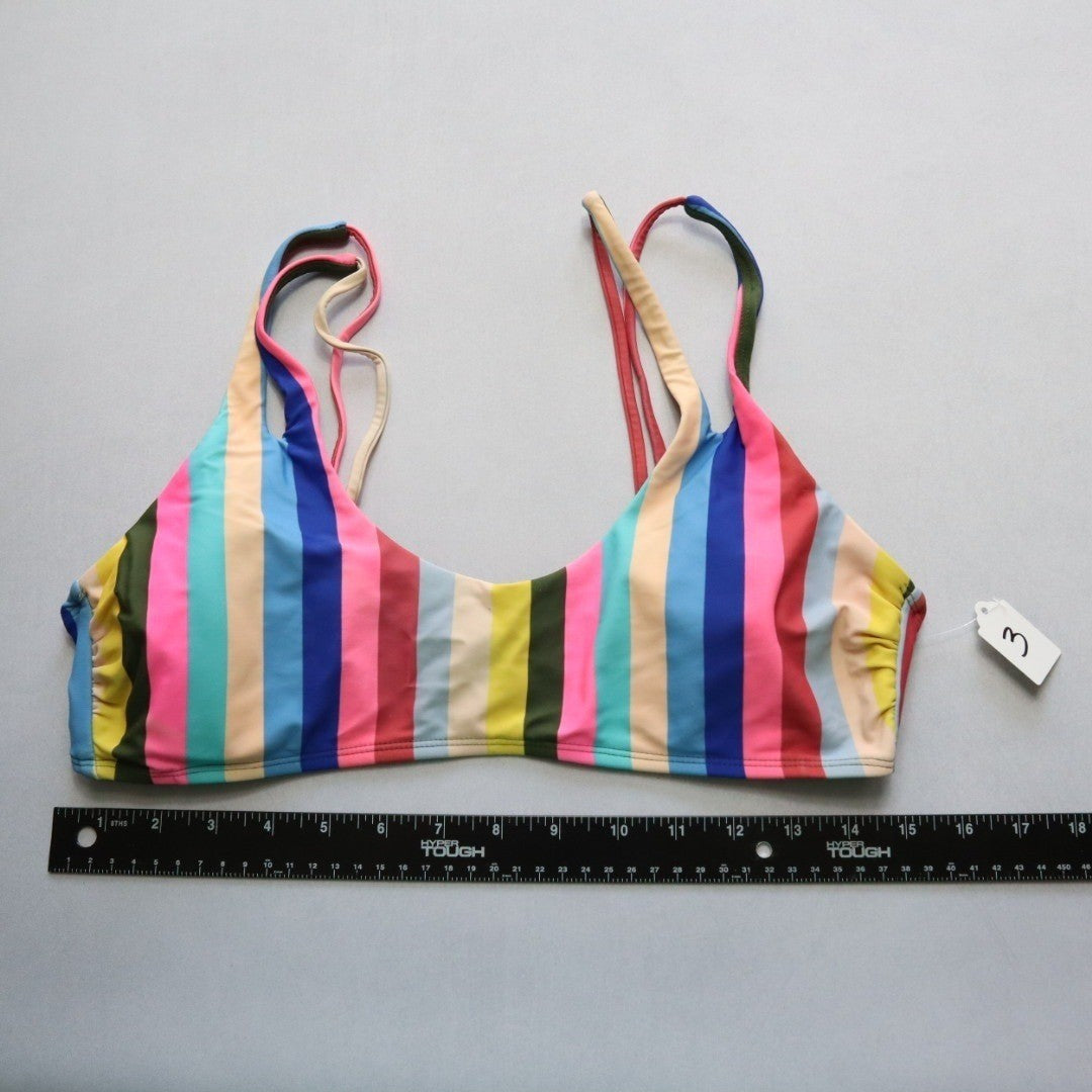 No Boundaries Stripe Pink Swim Sports Bra Bralette Bikini Top L Large