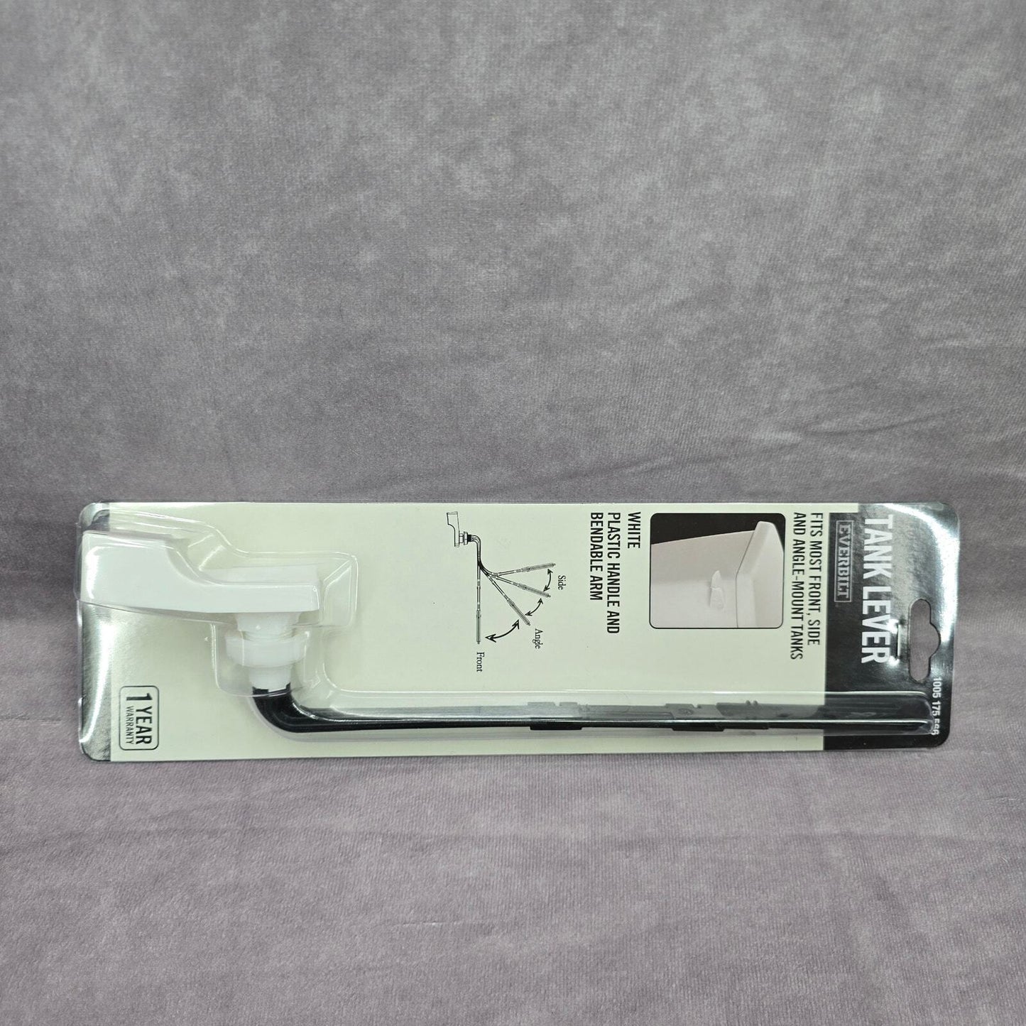 Everbilt Universal Toilet Tank Lever Plastic Handle Arm White Front Angle Mount