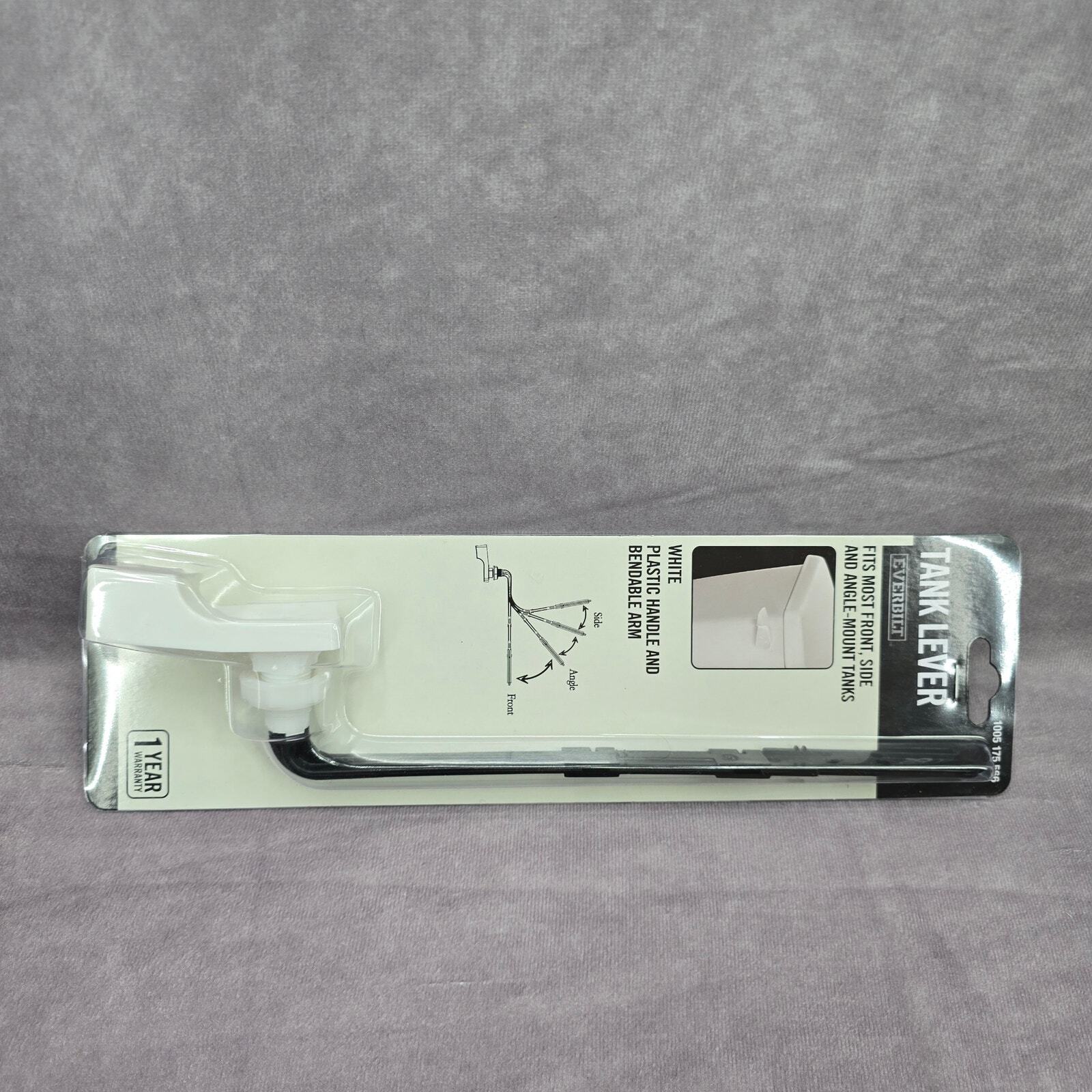 Everbilt Universal Toilet Tank Lever Plastic Handle Arm White Front Angle Mount