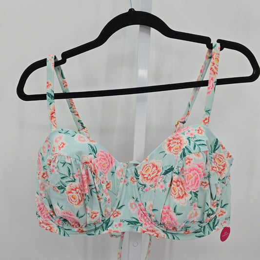 Xhilaration Blue Floral Padded Underwire Adjustable Strap Bikini Bra Size 22W