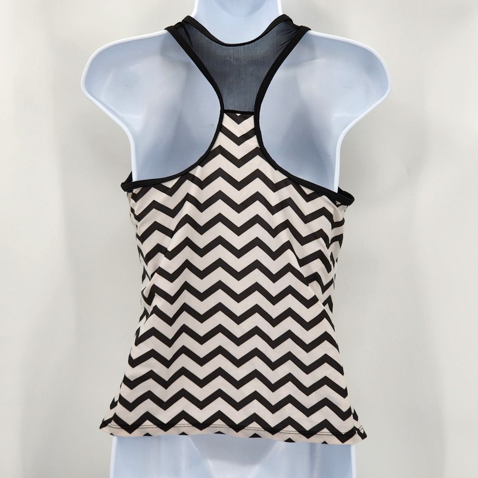 Shein Black White Tankini Padded Bra Swim Suit Swimwear Mesh Top Large