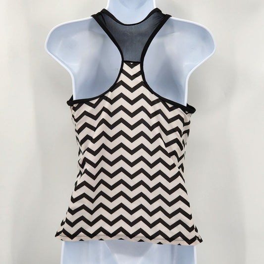 Shein Black White Tankini Padded Bra Swim Suit Swimwear Mesh Top Large