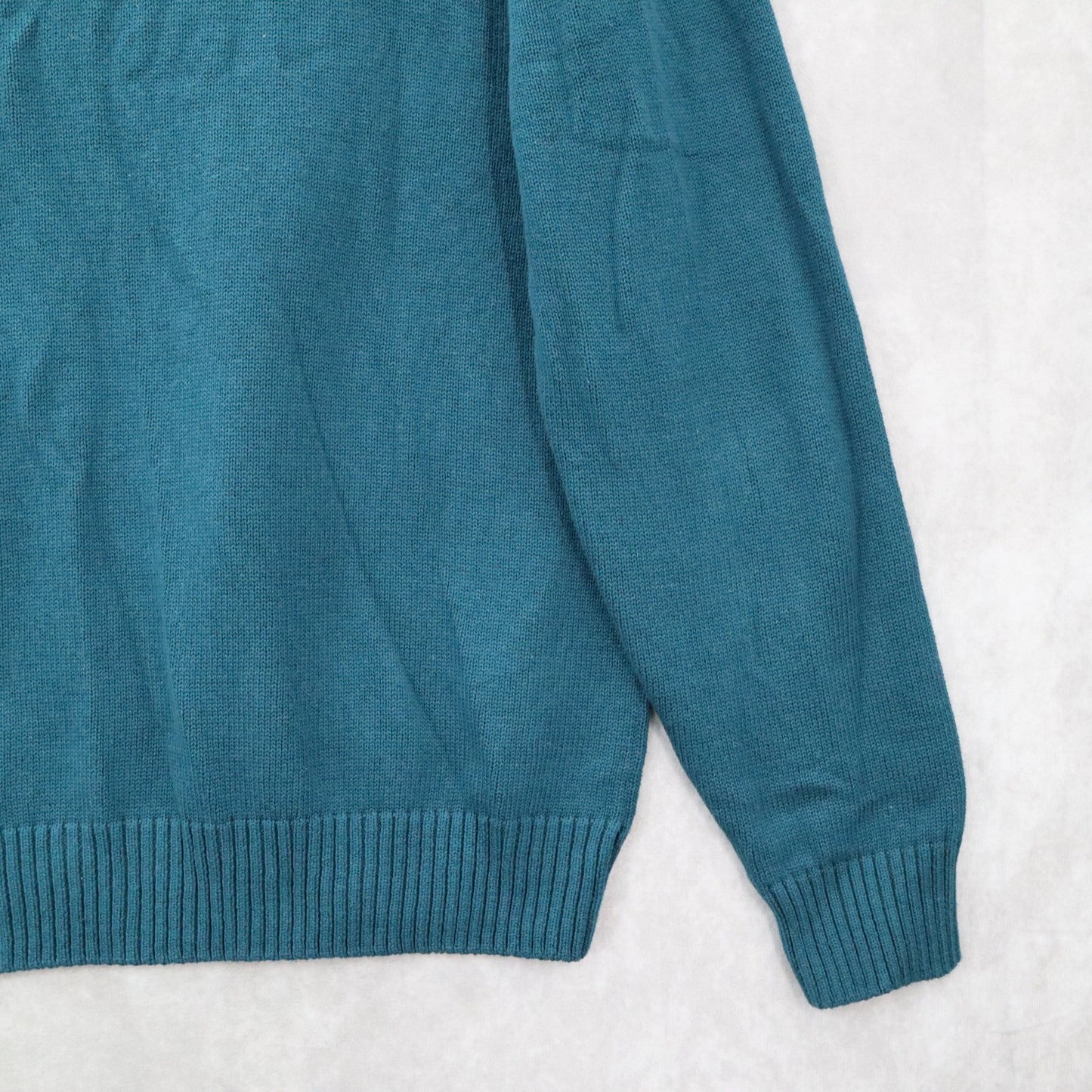 Haggar Teal Gray 1/4 Zip Sweater Knit Pullover Ribbed Collar Classic L Large