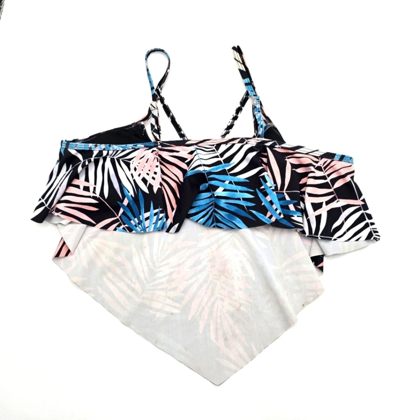 Shein Black Tropical Pullover Padded Adjustable Top Cover Swimwear XL