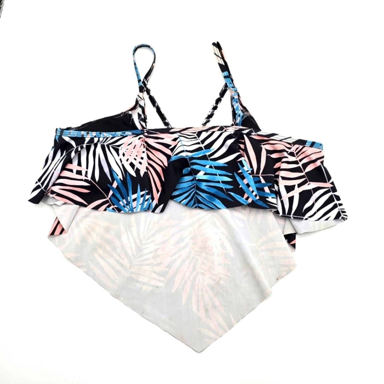 Shein Black Tropical Pullover Padded Adjustable Top Cover Swimwear XL