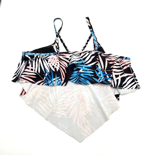 Shein Black Tropical Pullover Padded Adjustable Top Cover Swimwear XL