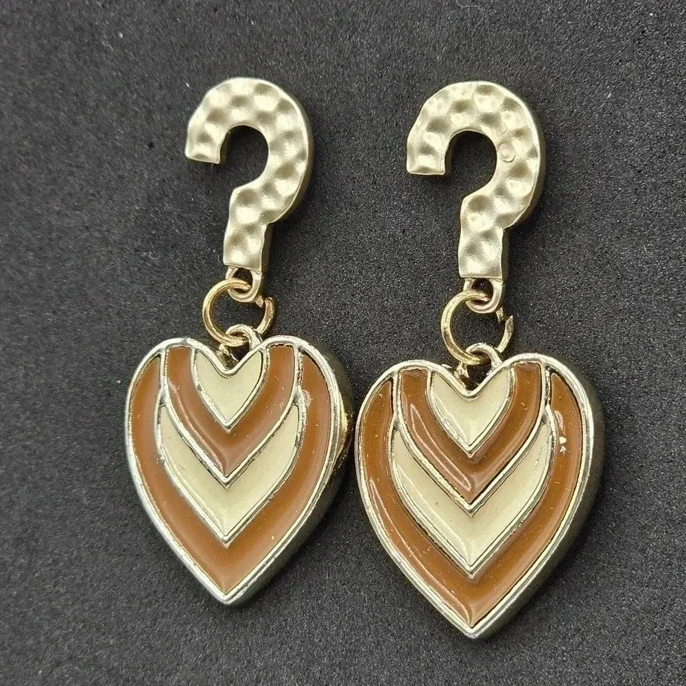 Heart Dangle Gold Brown Boho Retro Hammered Earrings Fashion Jewelry E27