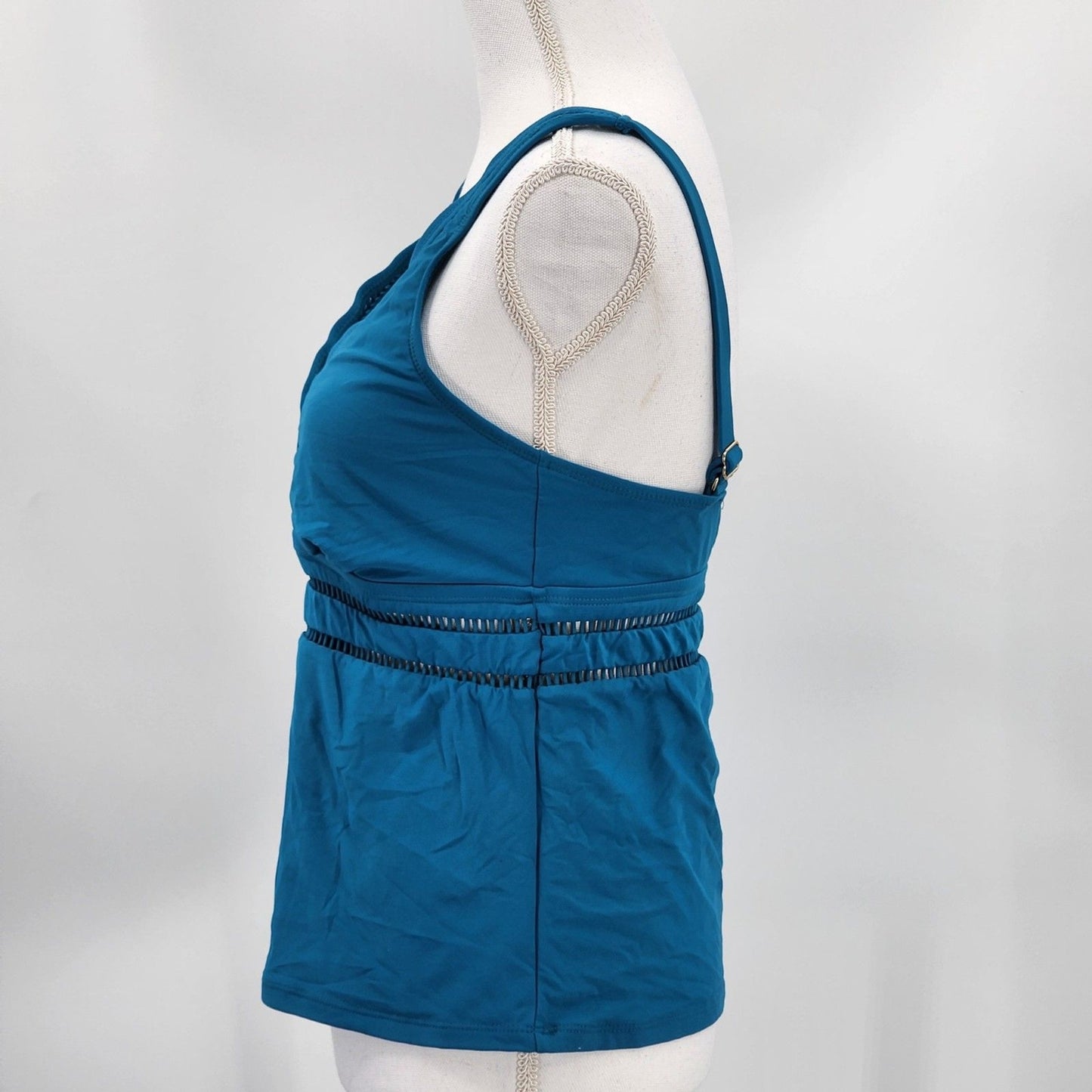 Lucky Brand Tankini Green V Neck Swimwear Swim Suit Top Adjustable Size M