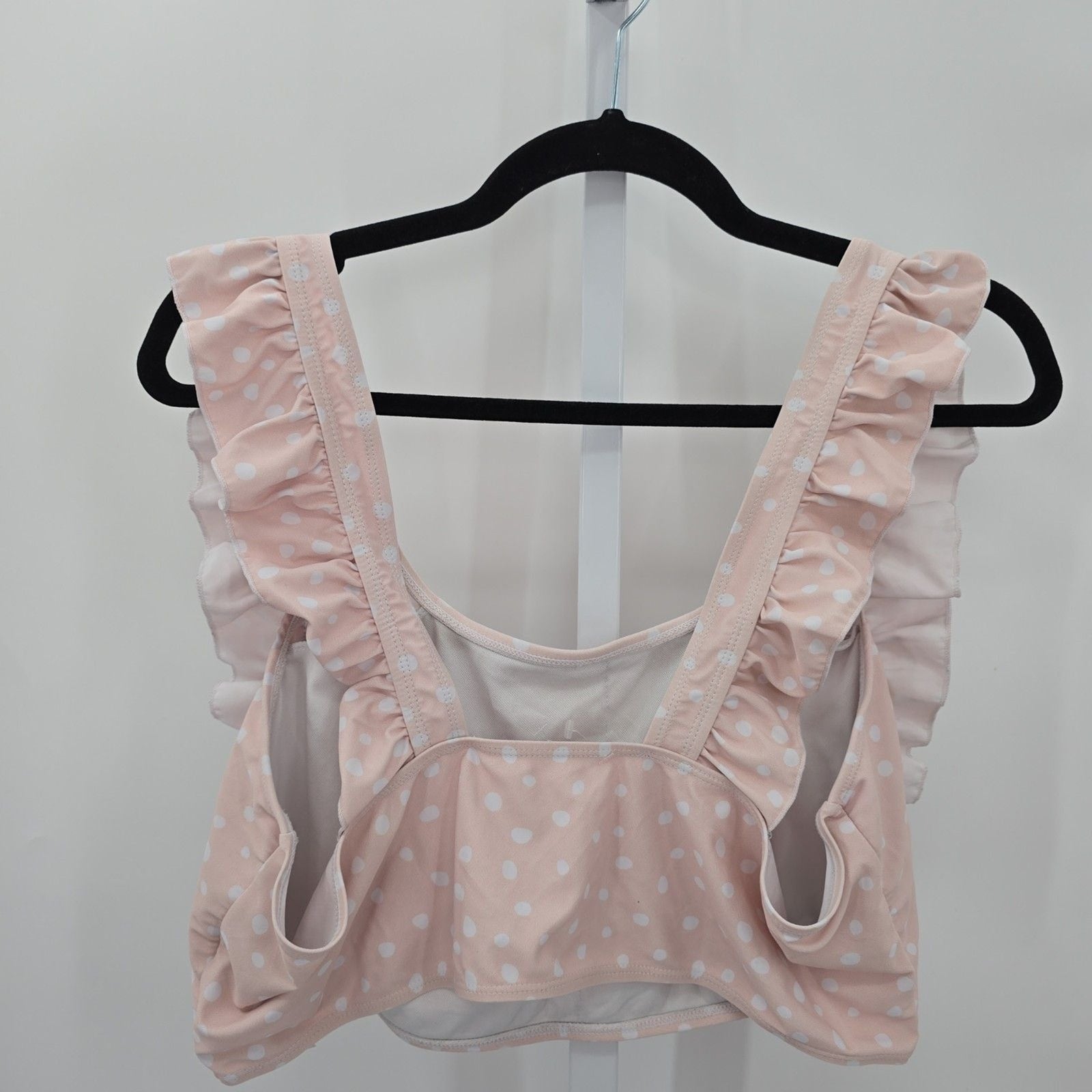 Shein Pink White Polka Dots Ruffle Stretch Padded Bra Swimwear Swimsuit Top 3XL