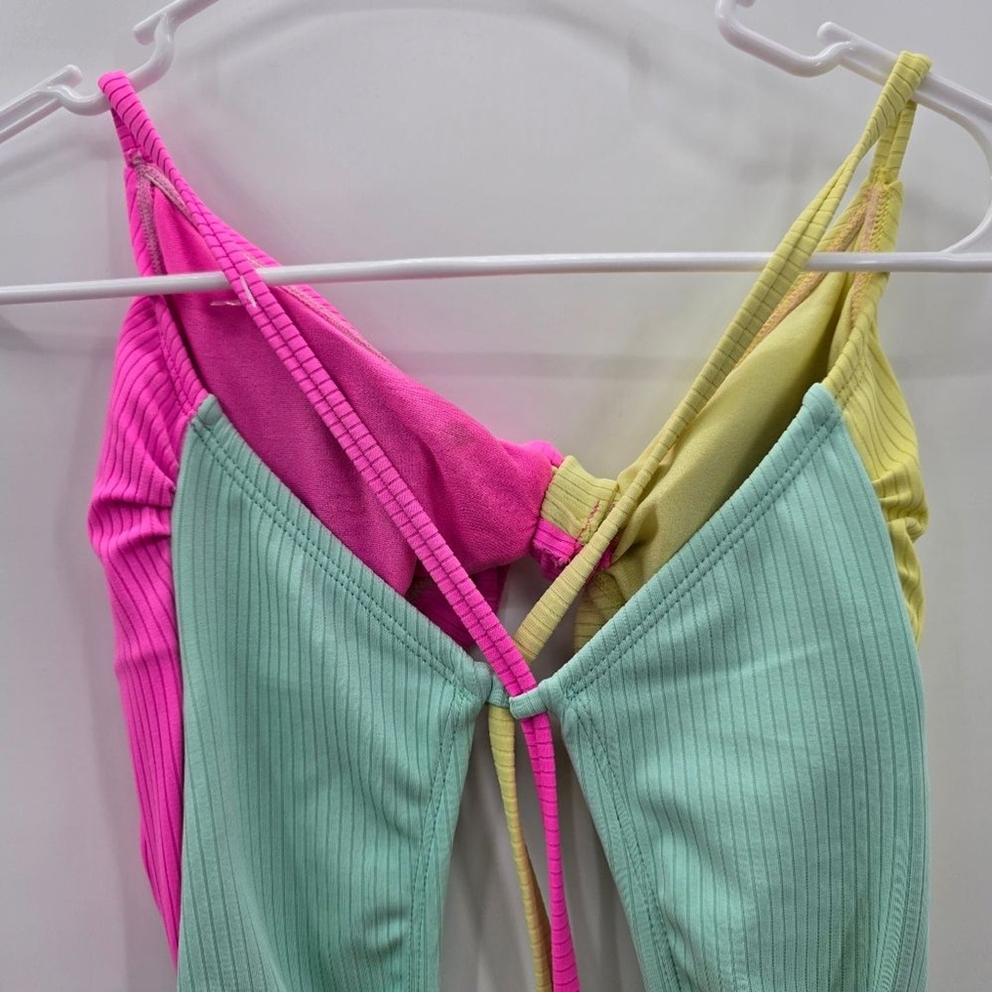 Xhilaration Pink Yellow Blue One Piece Cutout Bathing Suit Swimwear Large