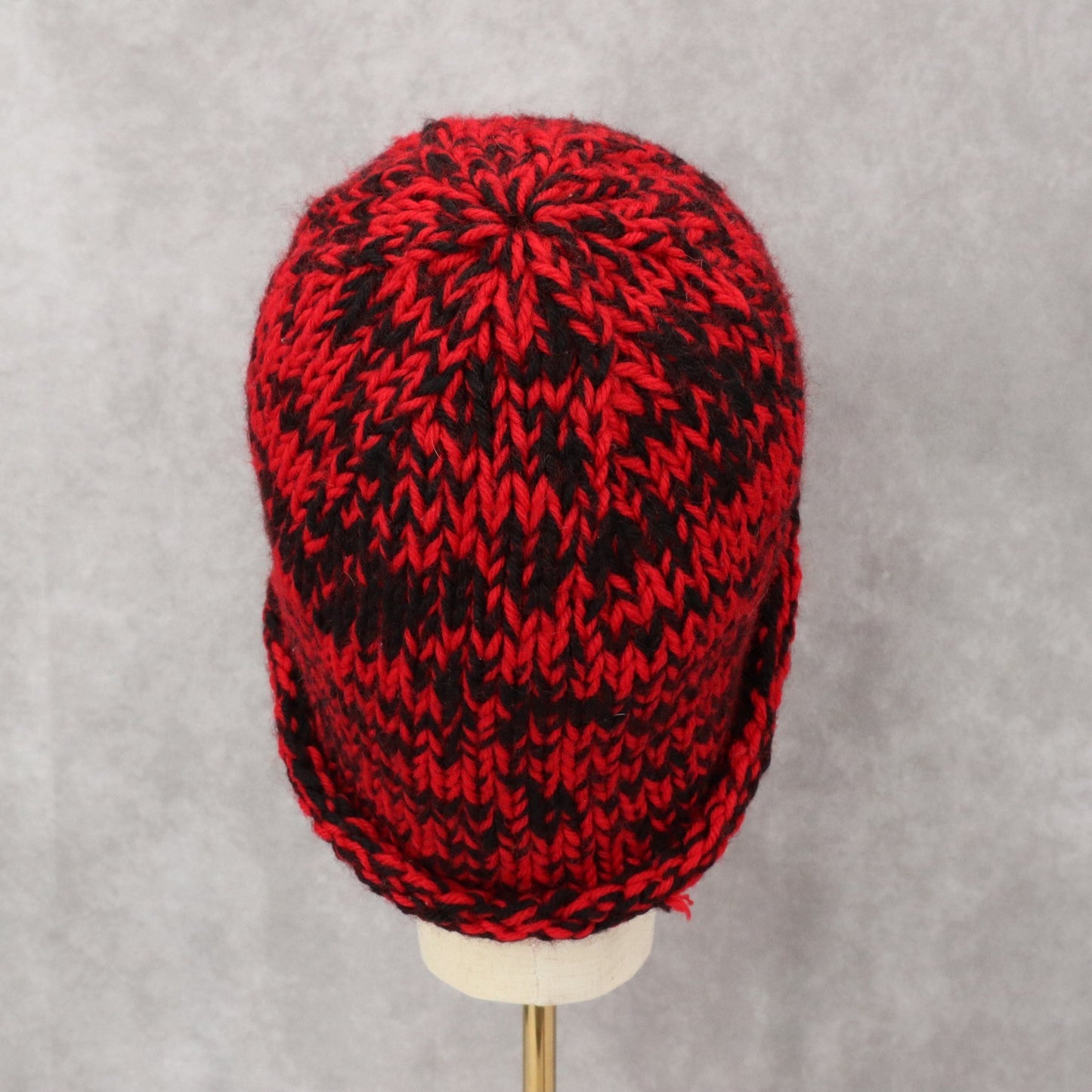 Red Crochet Cable Knit Black Skater Vintage Y2K Cottage Beanie Cap Hat OS