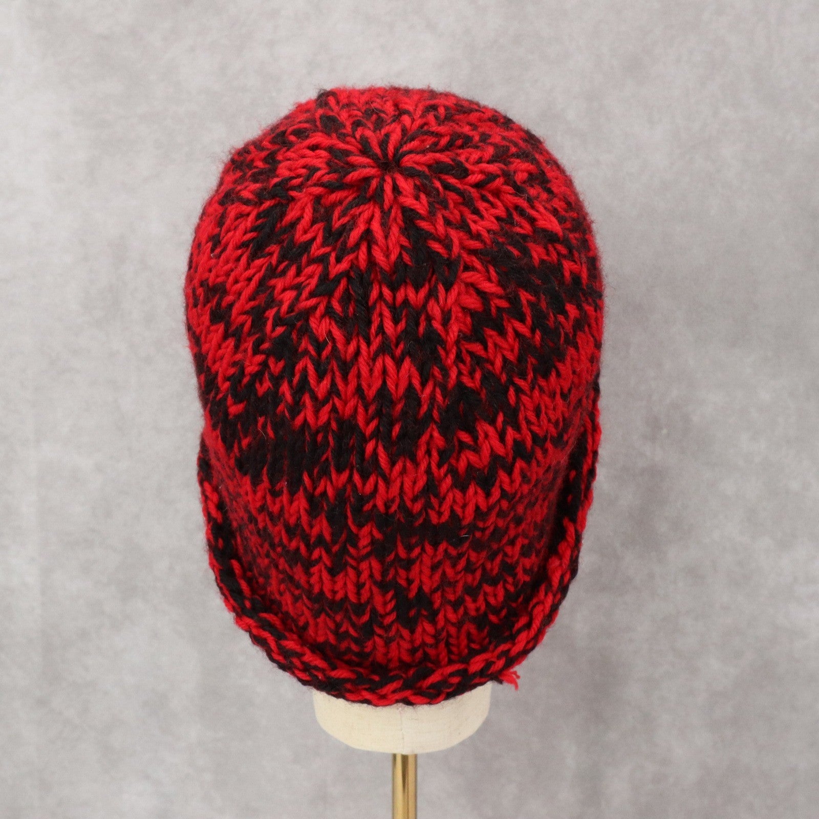 Red Crochet Cable Knit Black Skater Vintage Y2K Cottage Beanie Cap Hat OS