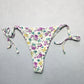 White Flower Ribbed Thong Tie Swim Beach Flirty Boho Bikini Bottom L Large