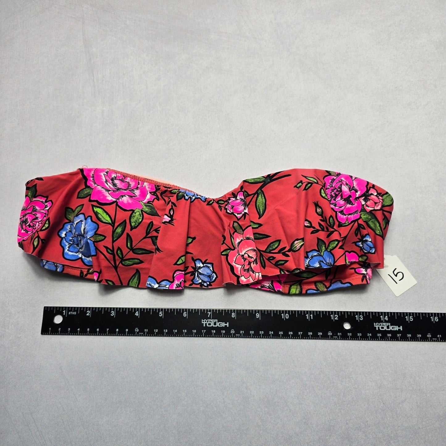 No Boundaries Pink Floral Ruffle Bandeau Swim Sports Bra Bikini Top L Large