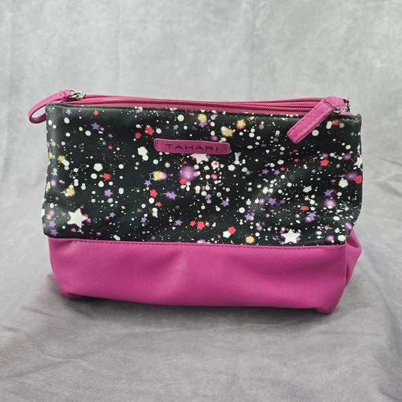 Tahari Purple Star Double Zipper Toiletries Snap Makeup Cosmetics Bag