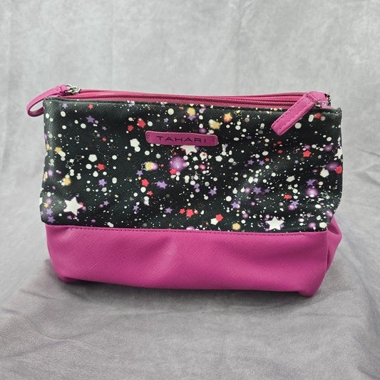 Tahari Purple Star Double Zipper Toiletries Snap Makeup Cosmetics Bag