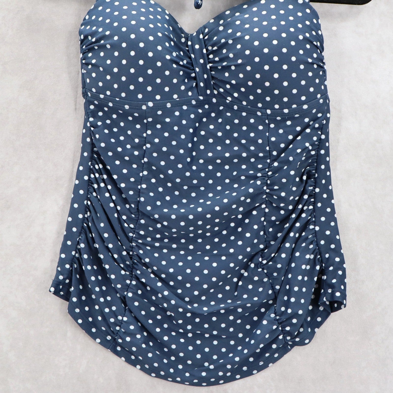 Merona Navy Blue Polka Dot Padded Halter Tie Swim Beach Tankini Top S Small