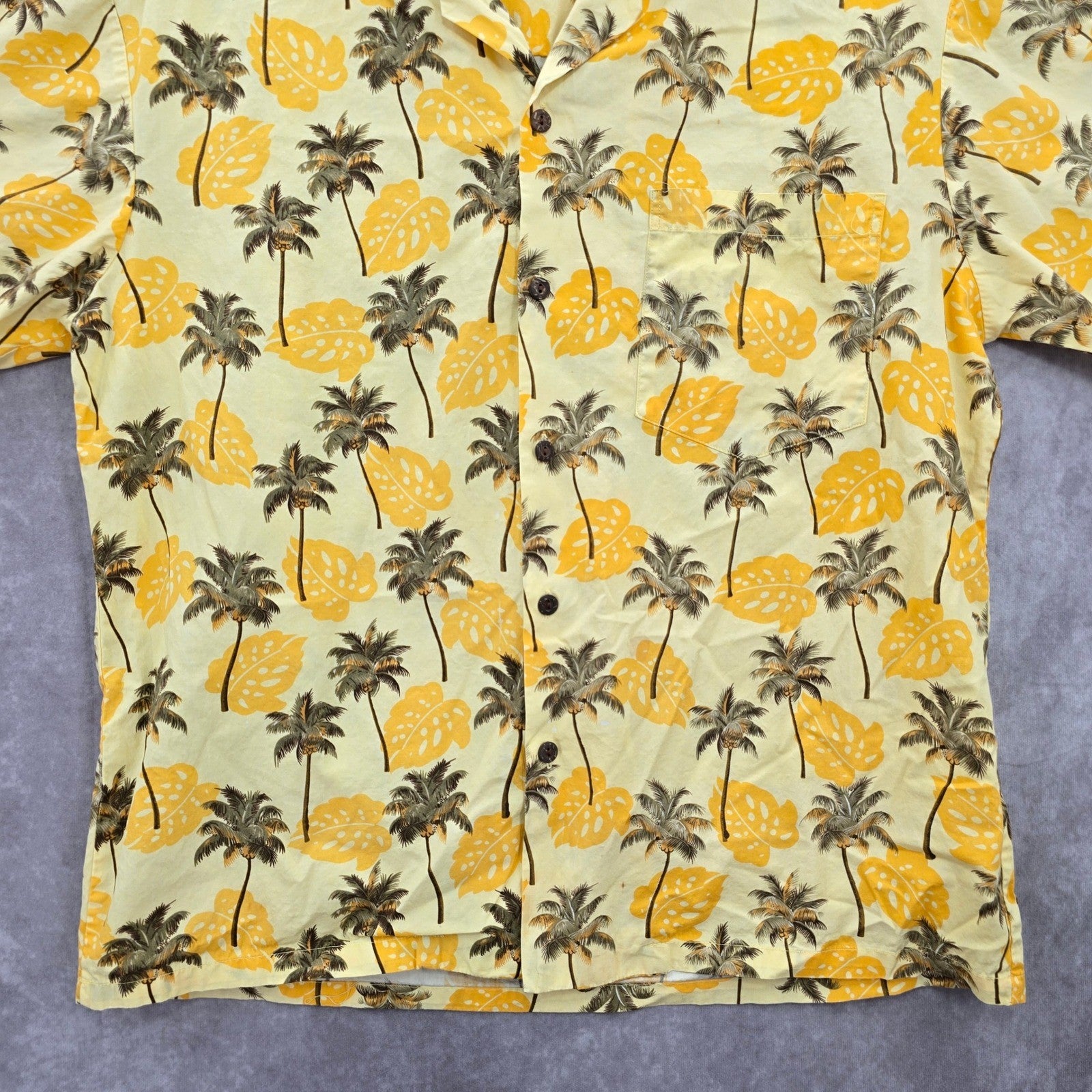 Blue Wave Yellow Palm Tropical Surf Island Vintage Cotton Relax Hawaiian Shirt M