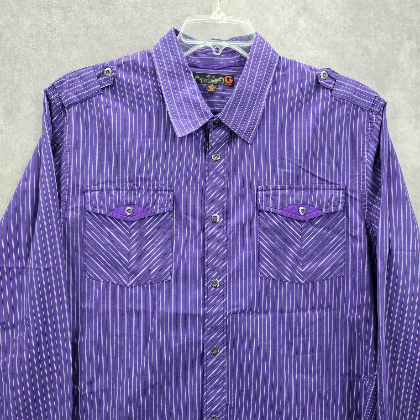 G By Guess Purple Stripe Mens Button Down Long Sleeve Cotton Dress Shirt XL