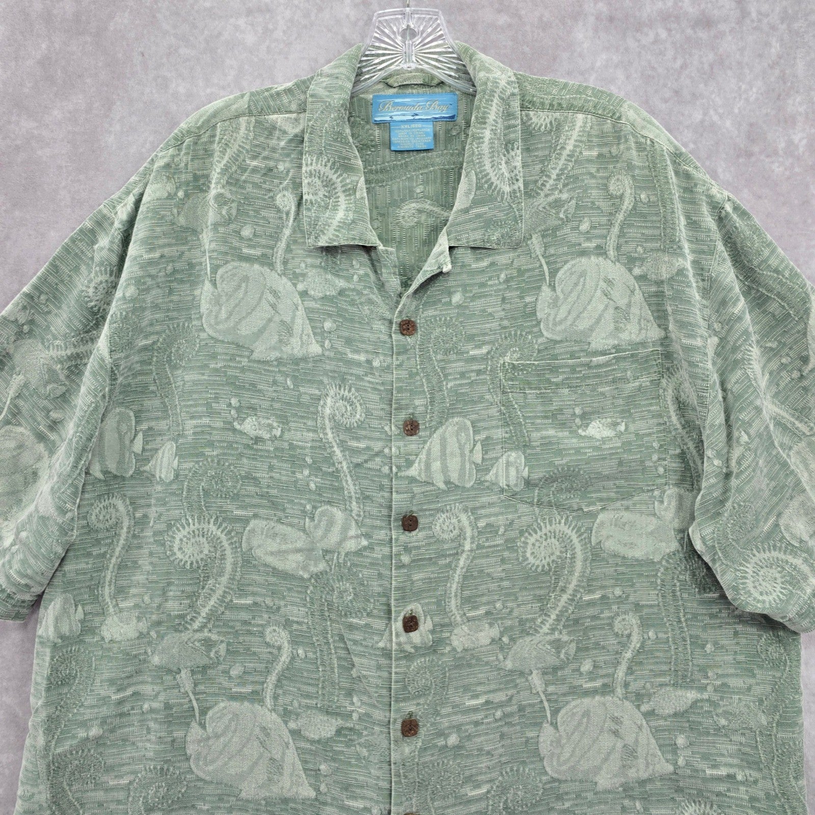Bermuda Bay Green Tropical Surf Island Vintage Cotton Relax Hawaiian Shirt XXL