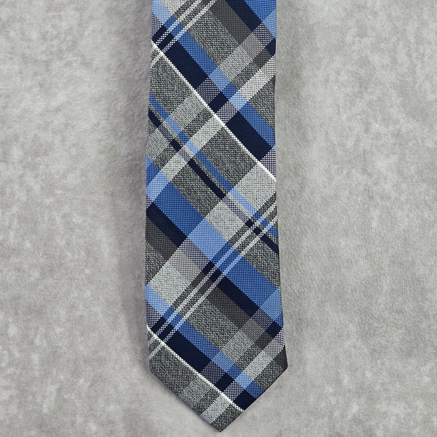 Bespoke Blue Gray White Plaid Tartan Stripe Geometric Executive Neck Tie Men's