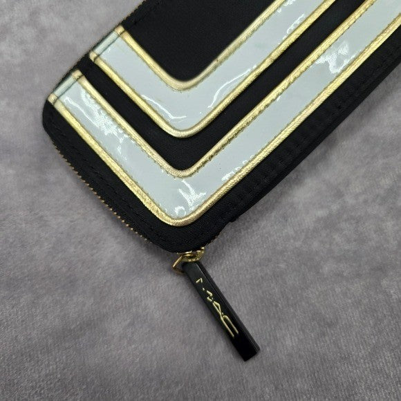 MAC Black White Gold Small Zip Makeup Cosmetics Slim Pouch Bag