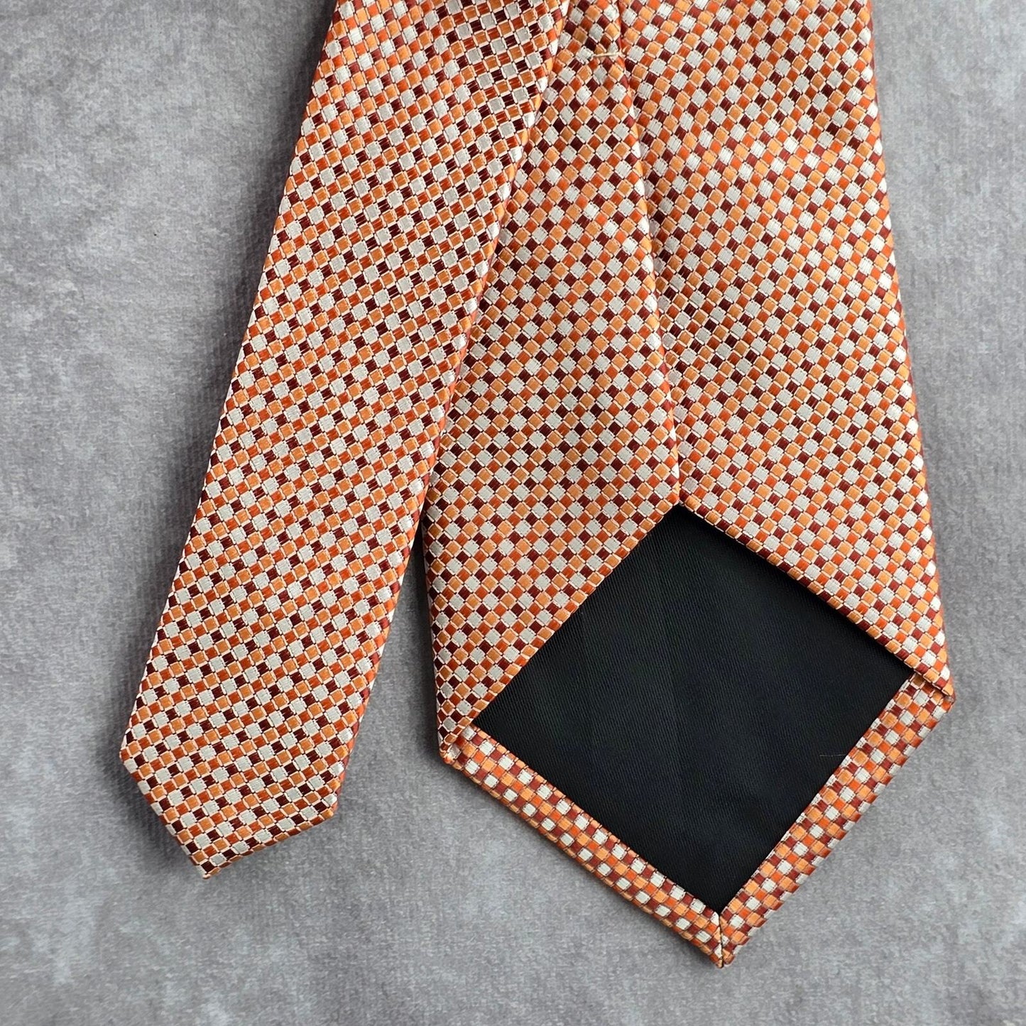 Van Heusen Orange Silver Geometric Checker Executive 100% Polyester Neck Tie