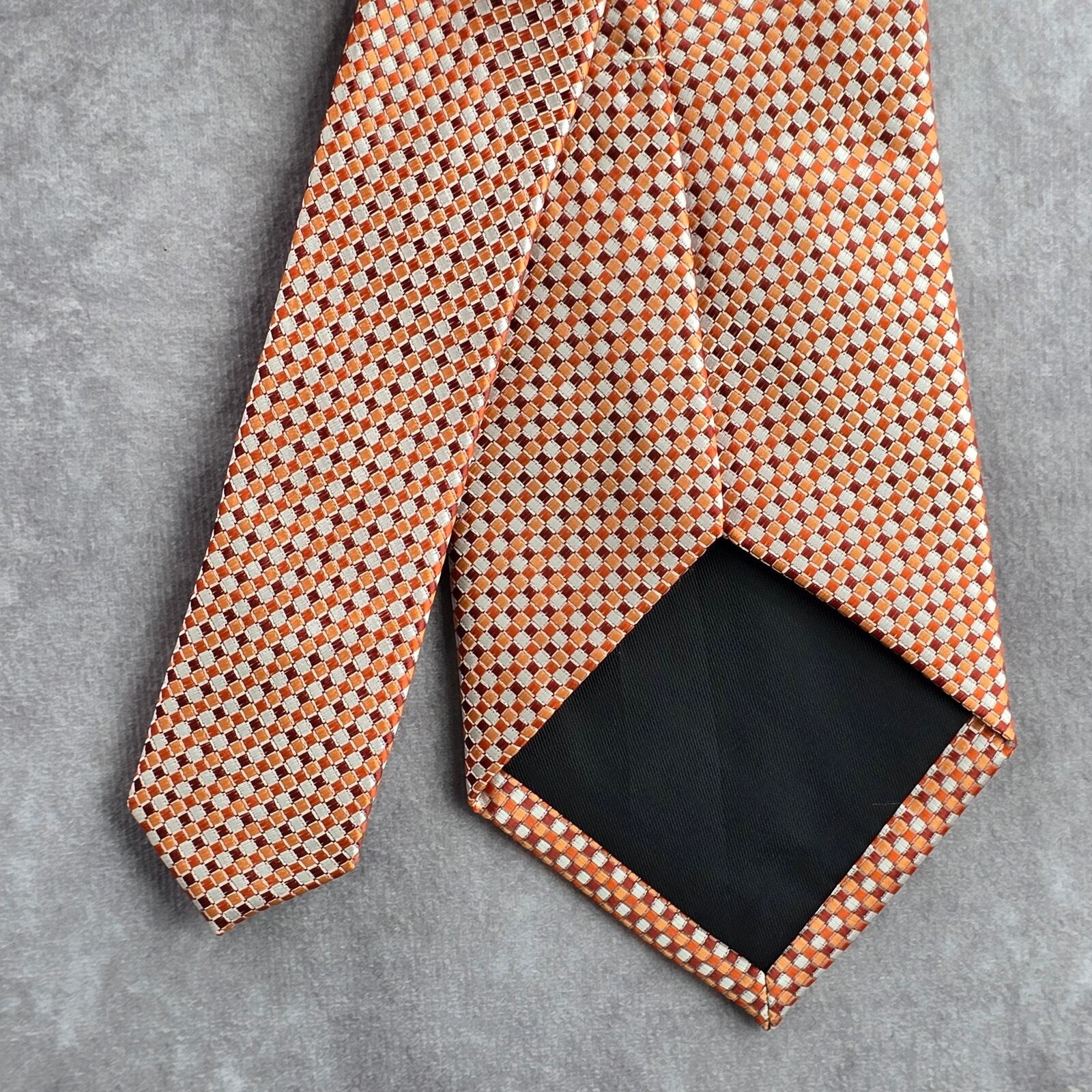 Van Heusen Orange Silver Geometric Checker Executive 100% Polyester Neck Tie