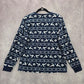 Holiday Time Blue Christmas Snow Flake Reindeer Print Pajama Top Medium