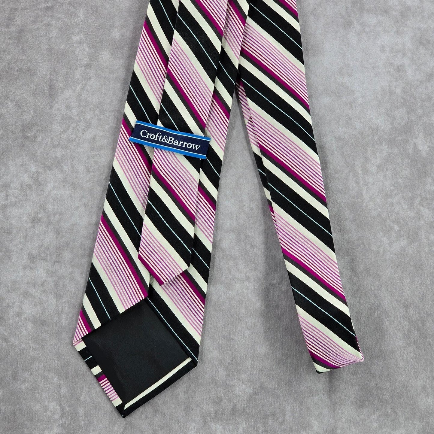 Croft & Barrow Purple Black Silver Stripe 99% Silk Executive Men's Neck Tie