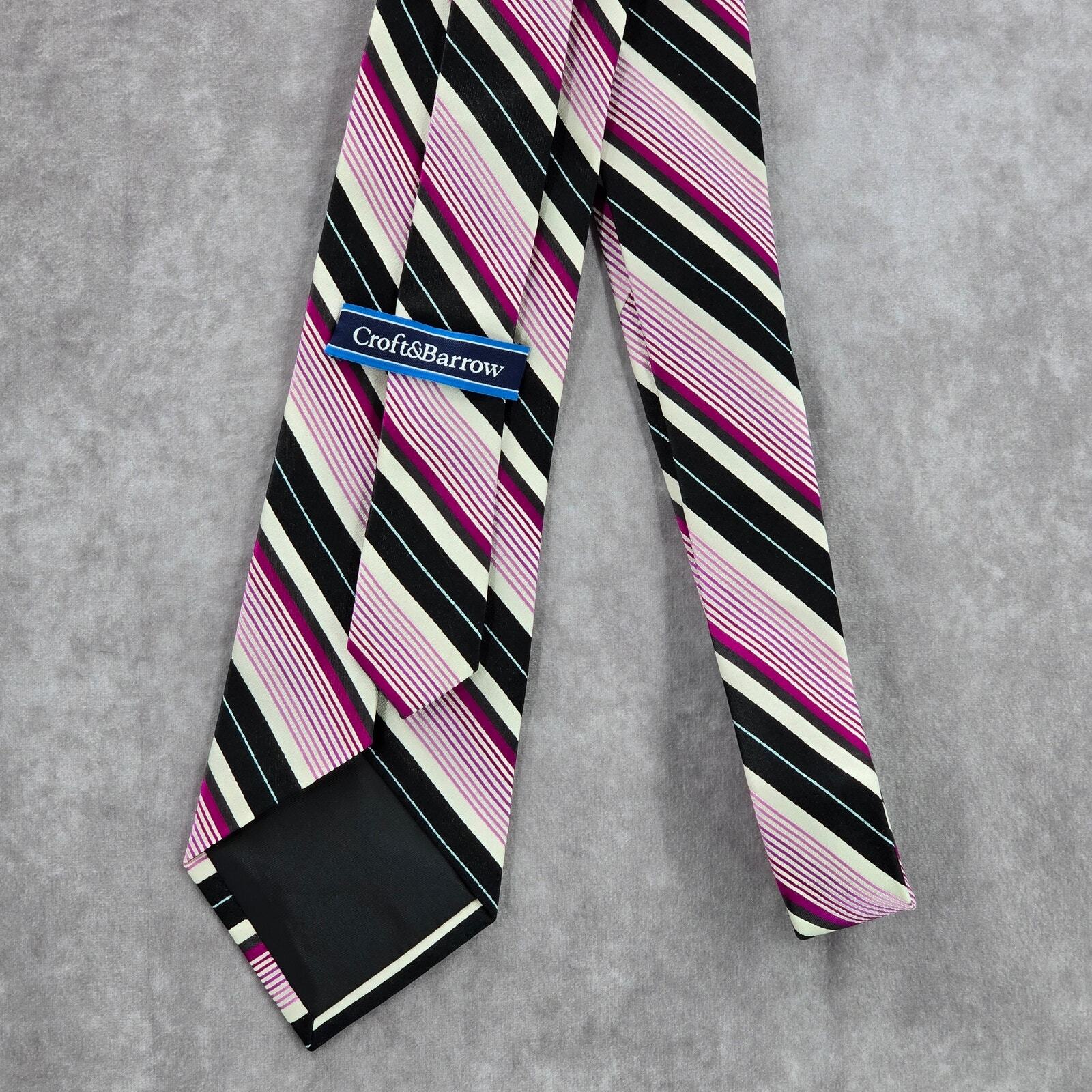 Croft & Barrow Purple Black Silver Stripe 99% Silk Executive Men's Neck Tie