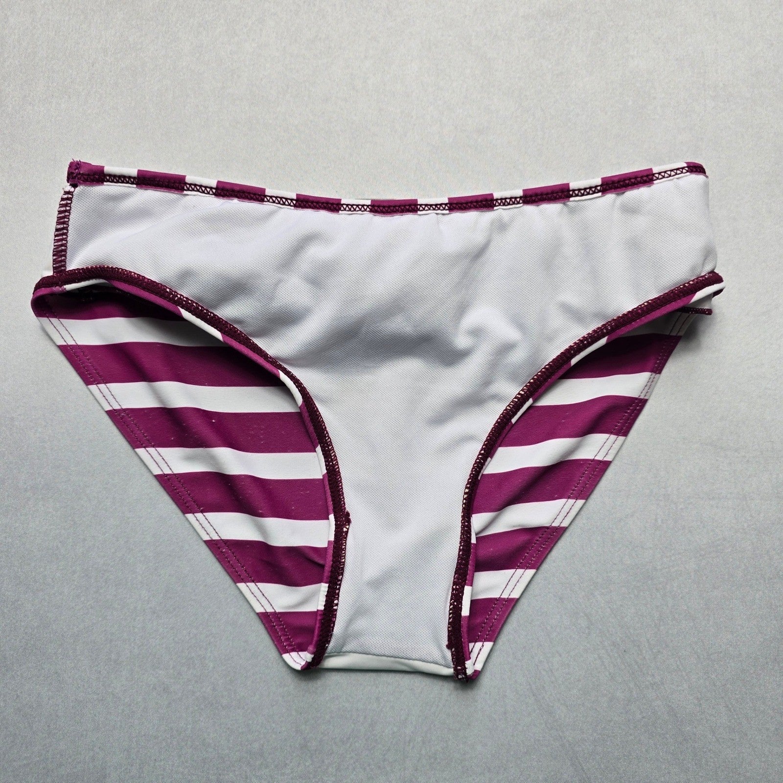 Purple Stripe Ruffle Swim Beach Cheeky Flirty Boho Bikini Bottom S Small
