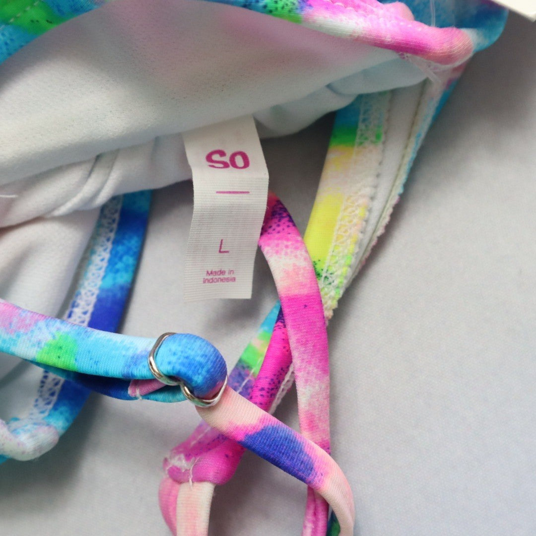 SO Pink Multi One Shoulder Padded Tie Dye Swim Bra Beach  Bikini Top L Large