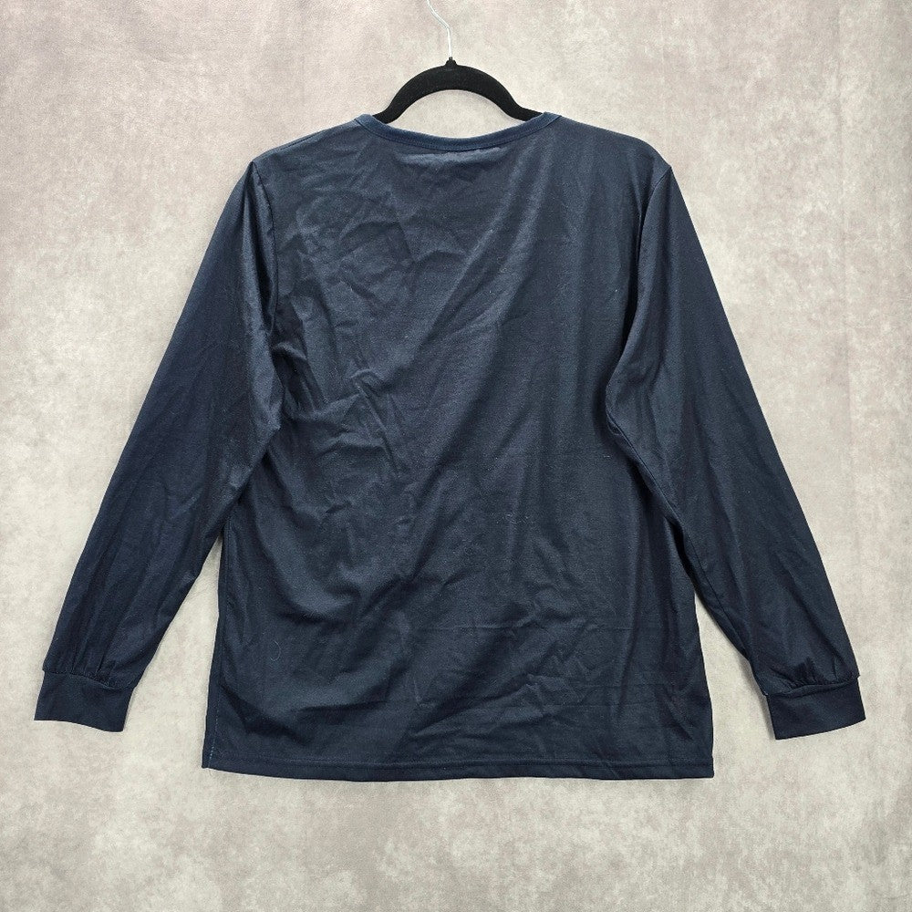 Cutematchy Navy Blue Merry Christmas Tree Print Y2K VTG Long Sleeve Top Medium