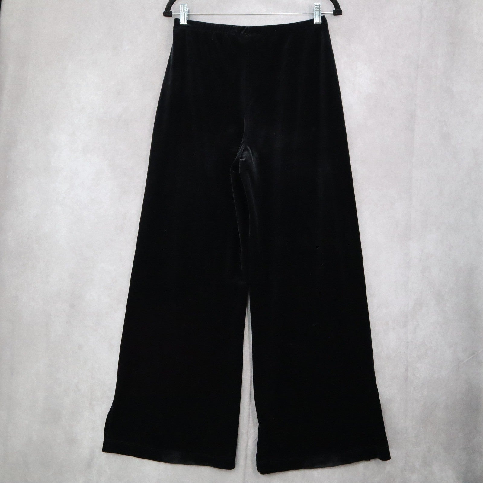 Black Velvet Wide Leg Boho Pull On Party Glam Straight Leg Trousers Pant S Small
