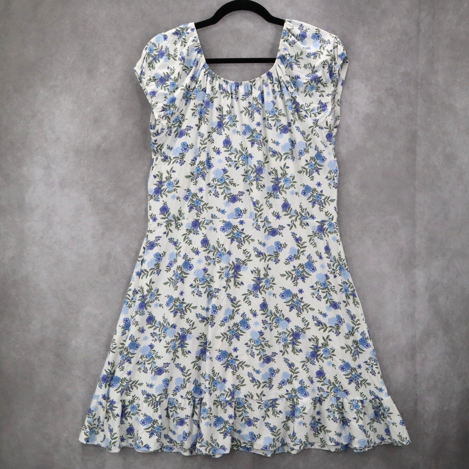 No Boundaries White Floral Fit Flare Boho Tie Ruffle Cap Sleeves Dress Plus XXL