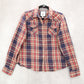 I Love H81 Blue Flannel Plaid Button Up Cotton Patch Western Patch Cowgirl Large