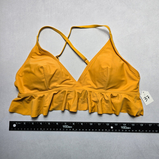 Yellow Ruffle Padded Pull On Crisscross Swim Sports Bra Beach Bikini Top L Large