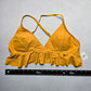 Yellow Ruffle Padded Pull On Crisscross Swim Sports Bra Beach Bikini Top L Large