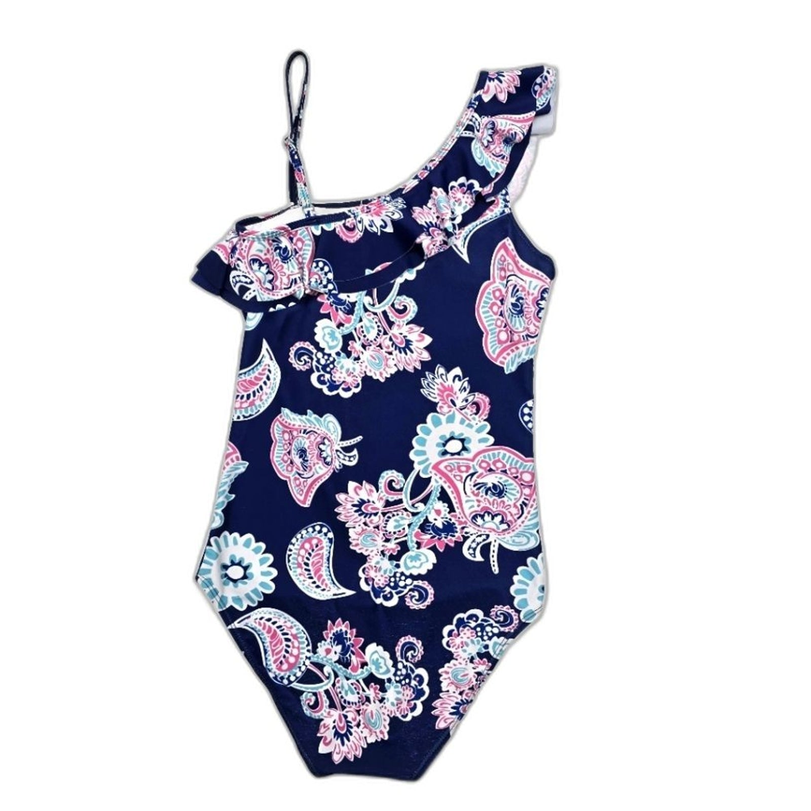 Old Navy Blue Floral Ruffle One Piece Bathing Suit Swimsuits Swimwear Size 13/14