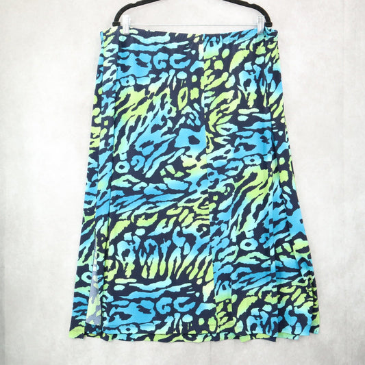 CSC Studio Blue Animal Print Flare Boho Summer Feminine Stretch Skirt Plus 3X