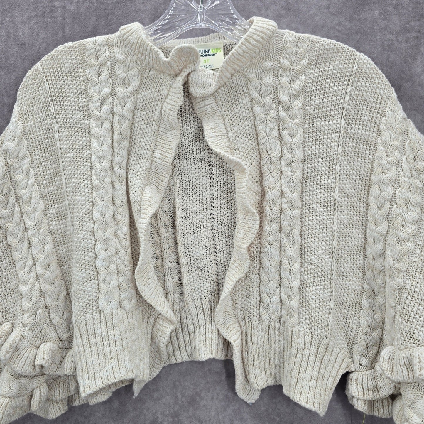 Oshkosh B'Gosh Vintage Knit White Ruffle  Poncho Cape Sweater Girls Toddle 3T