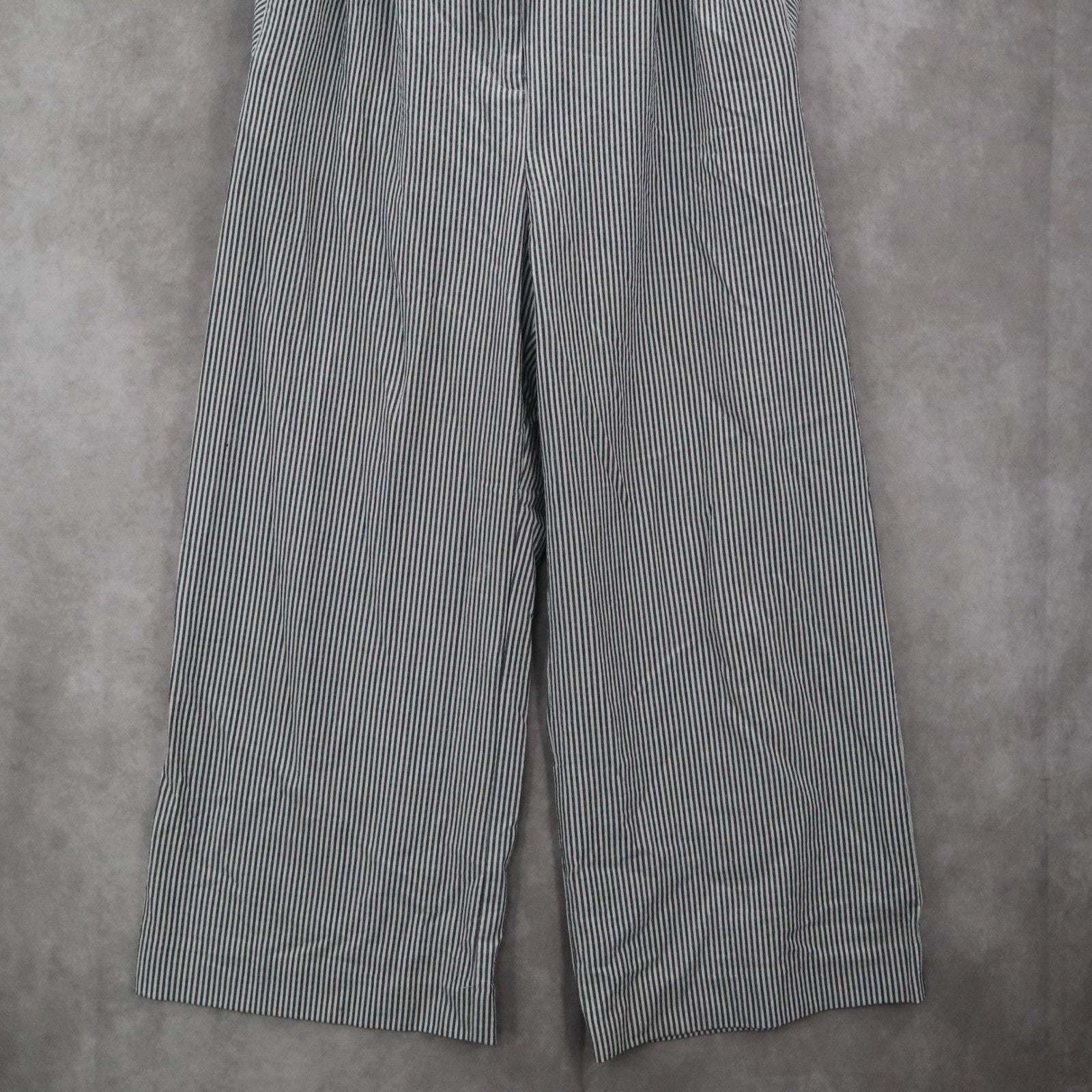 H&M Blue Stripe Wide Leg Boho Pull On Pleated Straight Preppy Trousers Pant 8