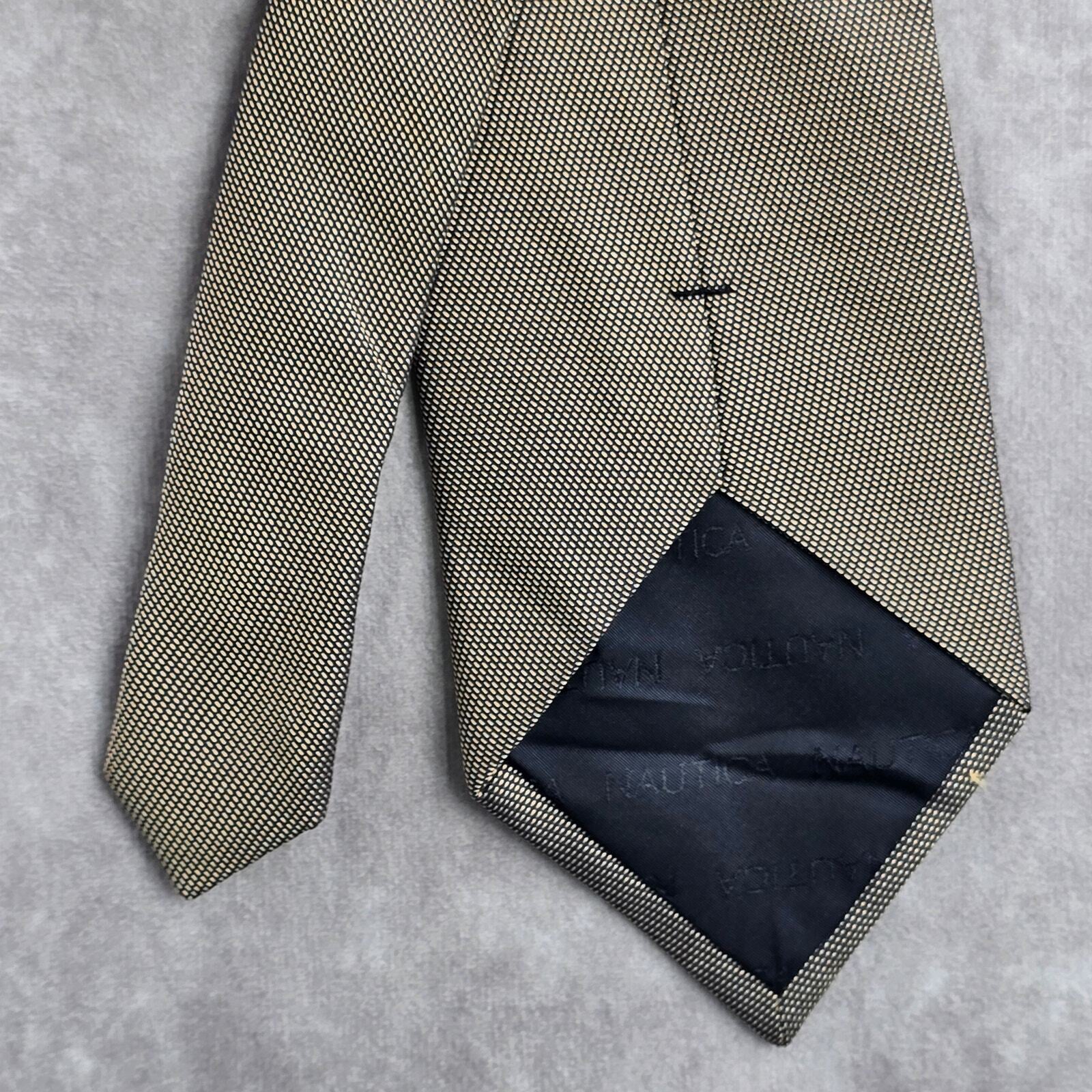 Nautica Gold Blue Geometric Dots Stripes Executive 100% Silk Men's Neck Tie